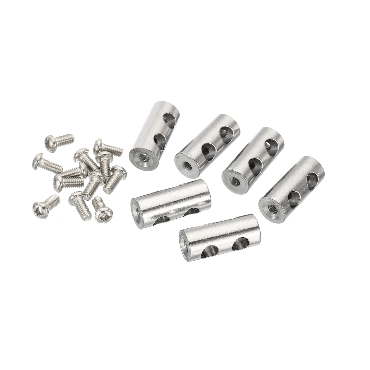 Harfington 25x11mm Wire Rope Clips Set, 6 Pcs 6mm Hole Steel Double Holes Lock Cable Clamps Clip with M4x0.7 Phillips Screws for Cable DIY Fittings, Silver