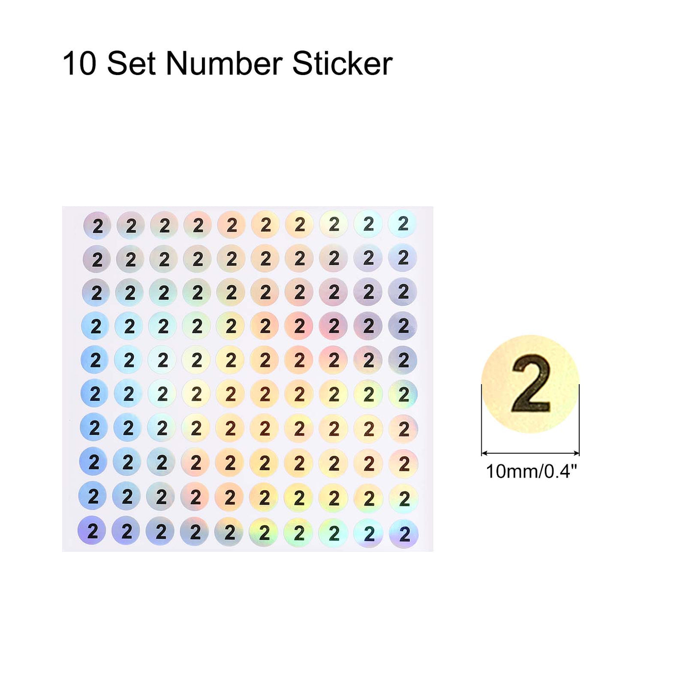 Harfington Laser Number Stickers, Number 2 Round Self Adhesive Reflective Sticker for Inventory, Storage Organizing, 10 Sheets(1000pcs)