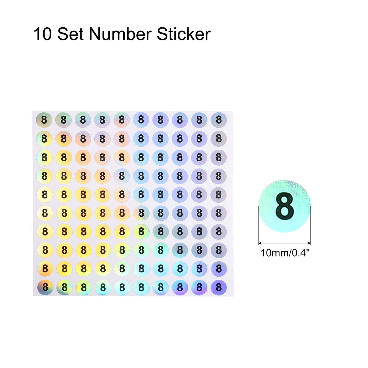 Harfington Laser Number Stickers, Number 8 Round Self Adhesive Reflective Sticker for Inventory, Storage Organizing, 10 Sheets(1000pcs)