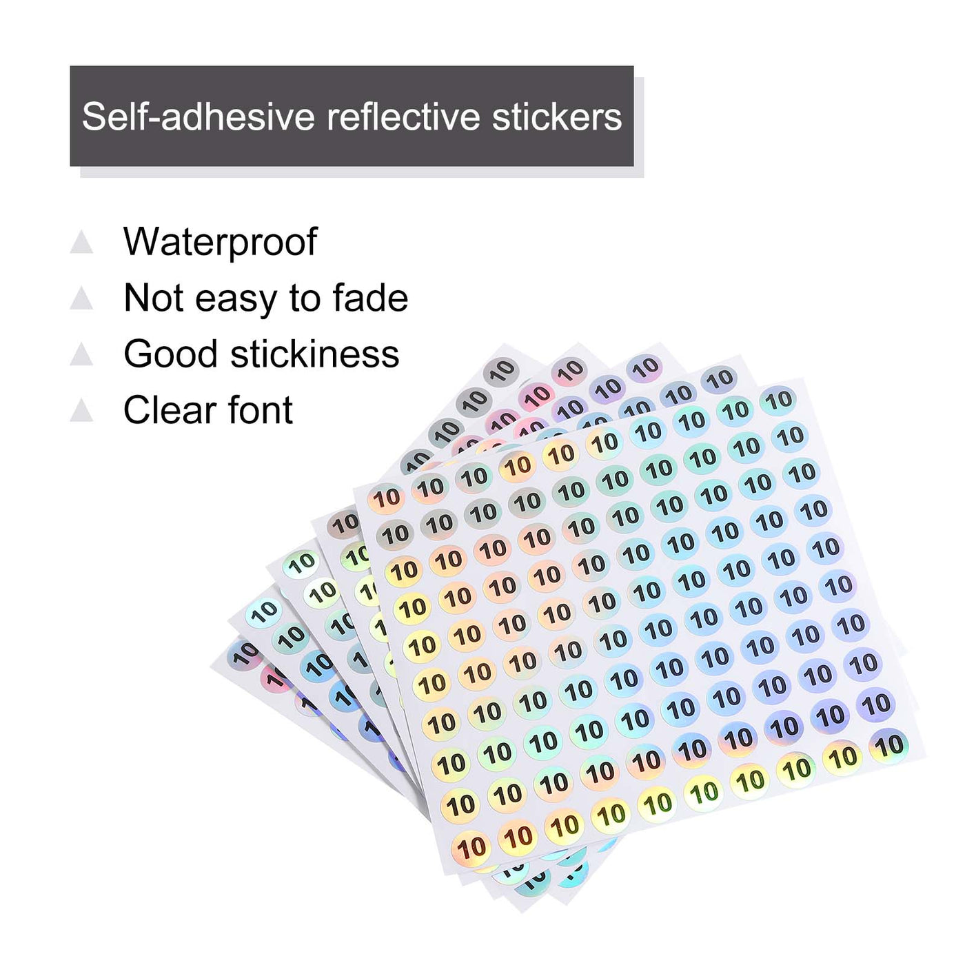 Harfington Laser Number Stickers, Number 10 Round Self Adhesive Reflective Sticker for Inventory, Storage Organizing, 10 Sheets(1000pcs)