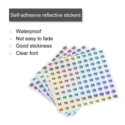 Harfington Laser Number Stickers, Number 10 Round Self Adhesive Reflective Sticker for Inventory, Storage Organizing, 10 Sheets(1000pcs)