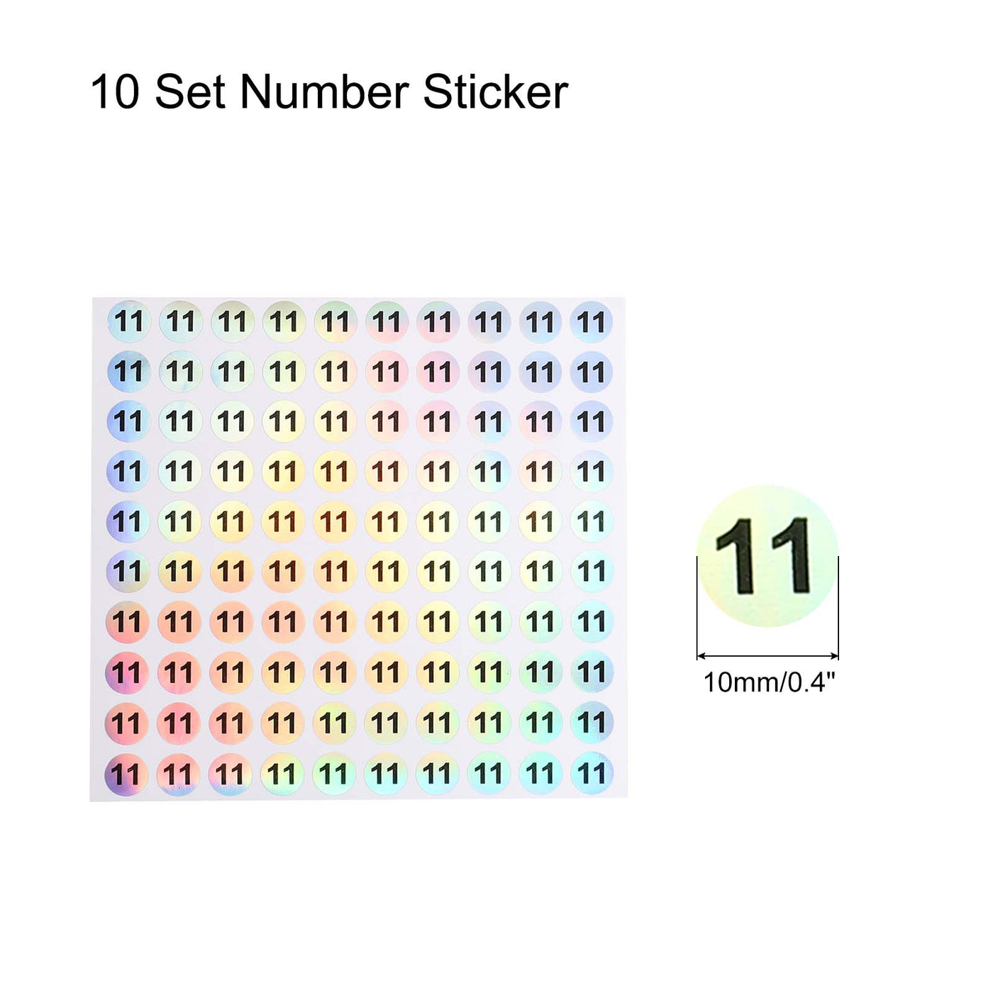 Harfington Laser Number Stickers, Number 11 Round Self Adhesive Reflective Sticker for Inventory, Storage Organizing, 10 Sheets(1000pcs)