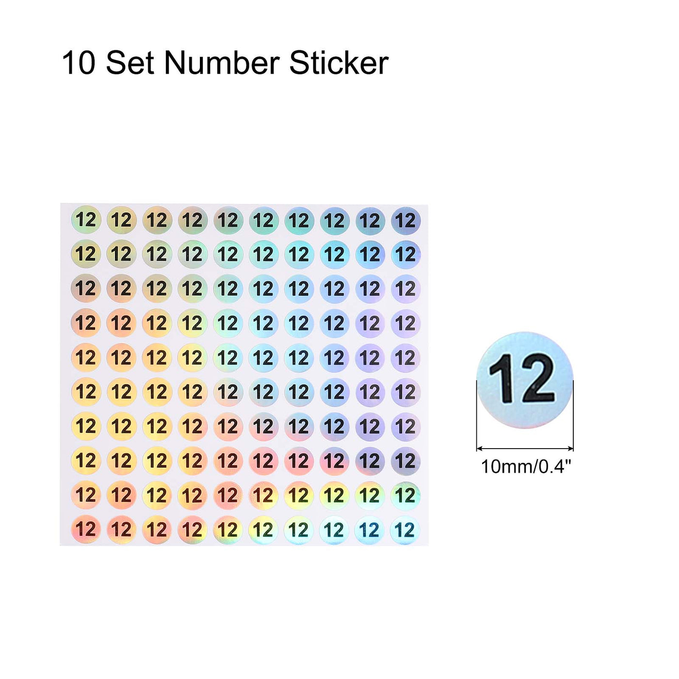 Harfington Laser Number Stickers, Number 12 Round Self Adhesive Reflective Sticker for Inventory, Storage Organizing, 10 Sheets(1000pcs)