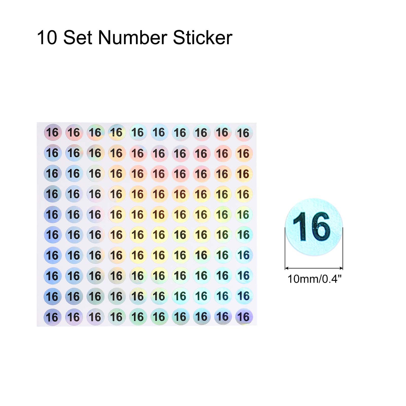 Harfington Laser Number Stickers, Number 16 Round Self Adhesive Reflective Sticker for Inventory, Storage Organizing, 10 Sheets(1000pcs)