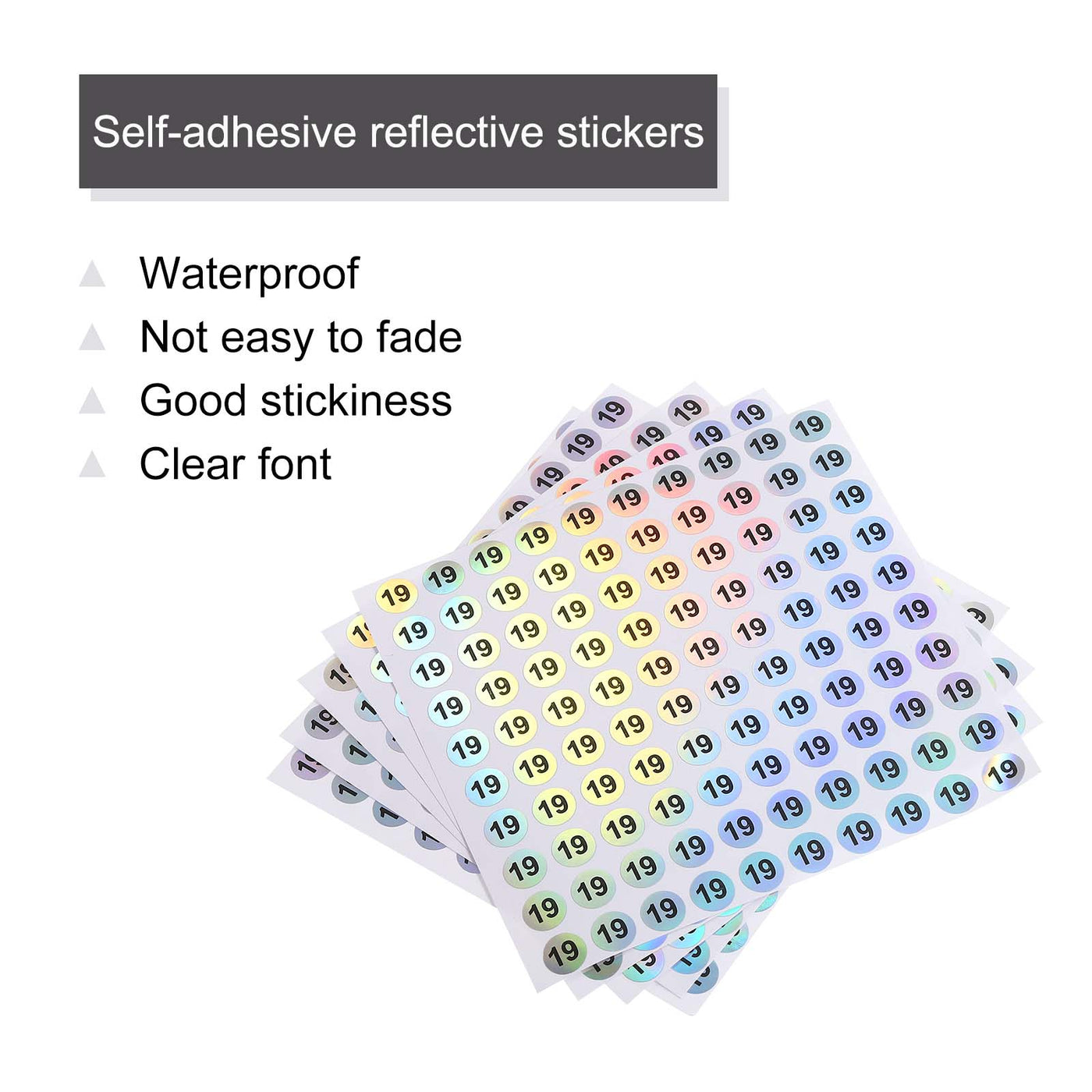 Harfington Laser Number Stickers, Number 19 Round Self Adhesive Reflective Sticker for Inventory, Storage Organizing, 10 Sheets(1000pcs)