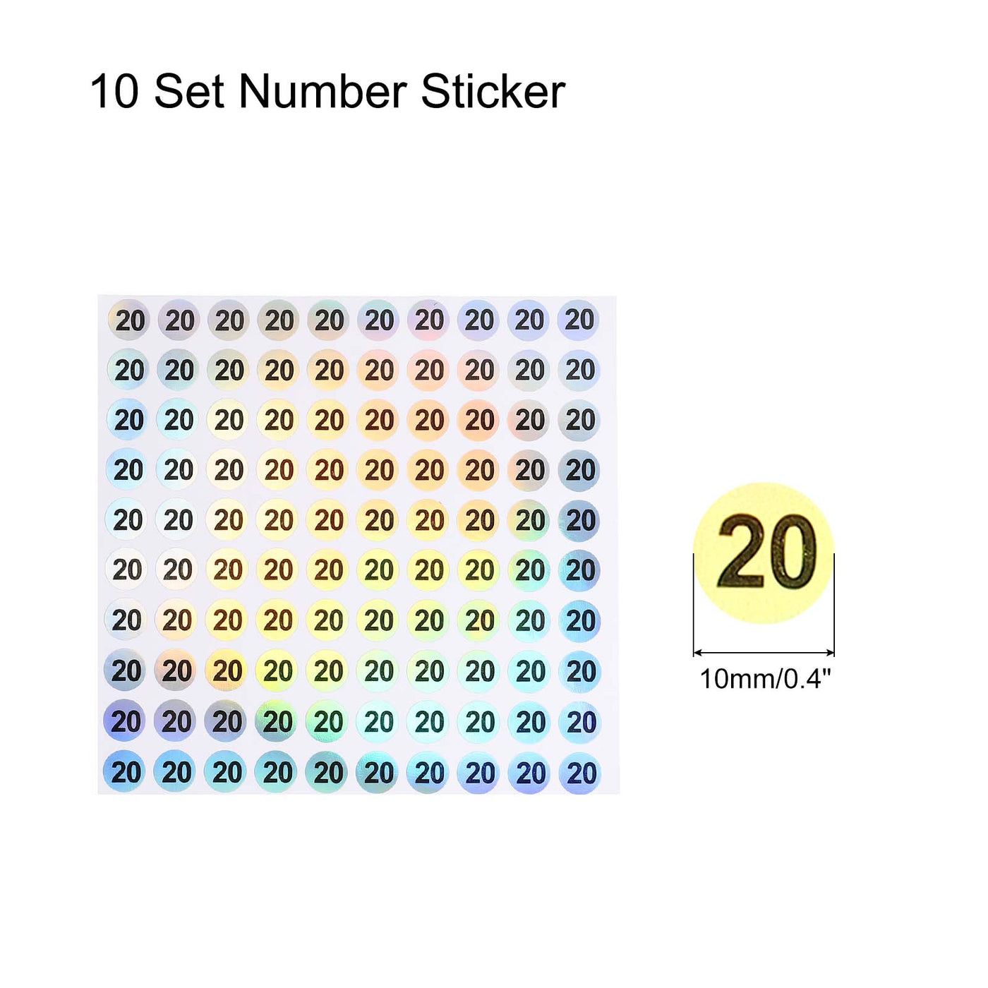 Harfington Laser Number Stickers, Number 20 Round Self Adhesive Reflective Sticker for Inventory, Storage Organizing, 10 Sheets(1000pcs)