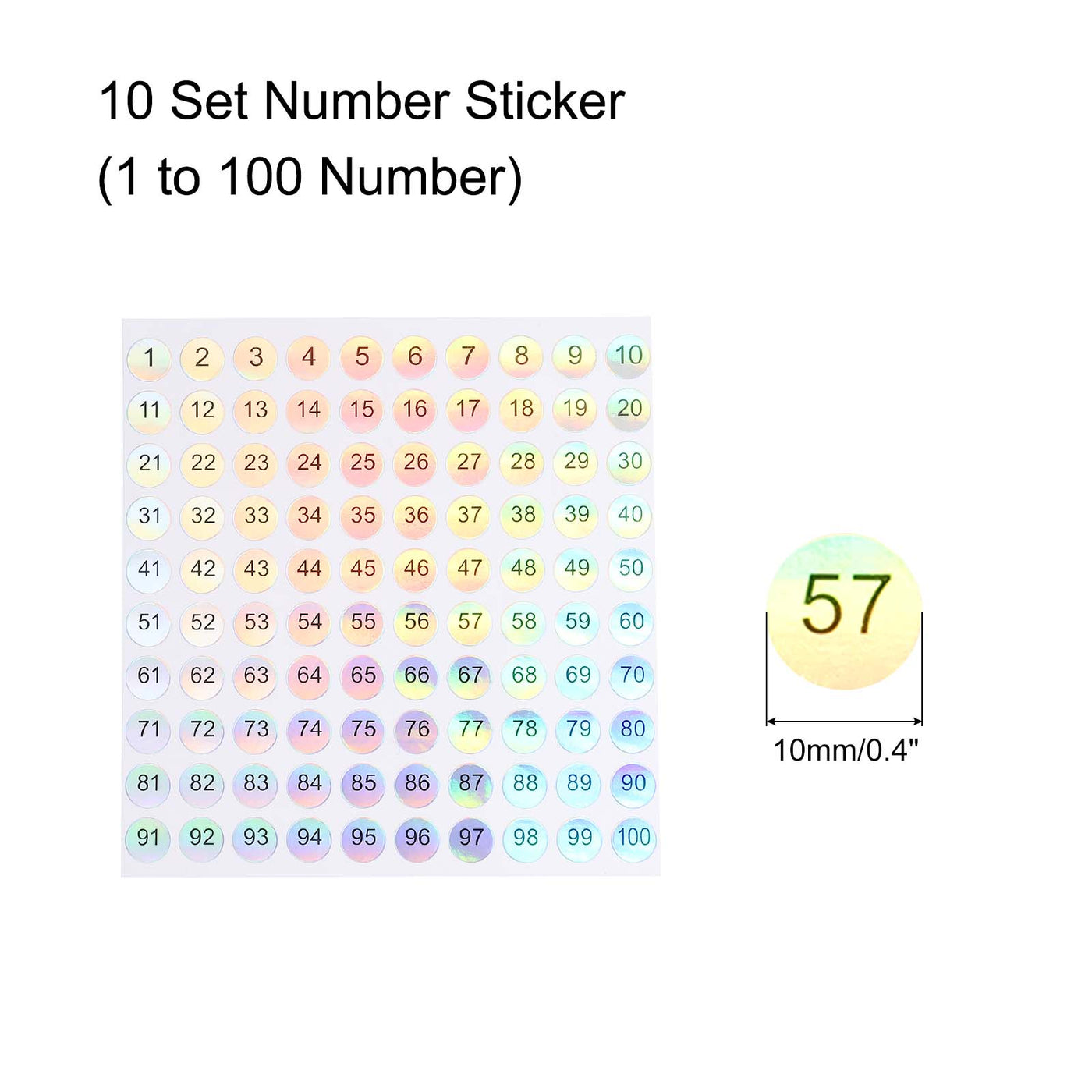 Harfington Laser Number Stickers, Number 1 to 100 Round Self Adhesive Reflective Sticker for Inventory, Storage Organizing, 10 Sheets(1000pcs)