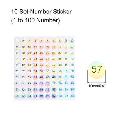 Harfington Laser Number Stickers, Number 1 to 100 Round Self Adhesive Reflective Sticker for Inventory, Storage Organizing, 10 Sheets(1000pcs)