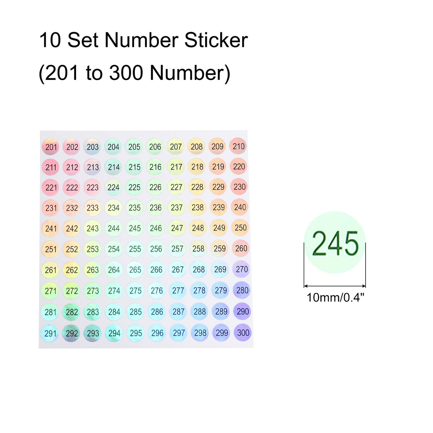 Harfington Laser Number Stickers, Number 201 to 300 Round Self Adhesive Reflective Sticker for Inventory, Storage Organizing, 10 Sheets(1000pcs)