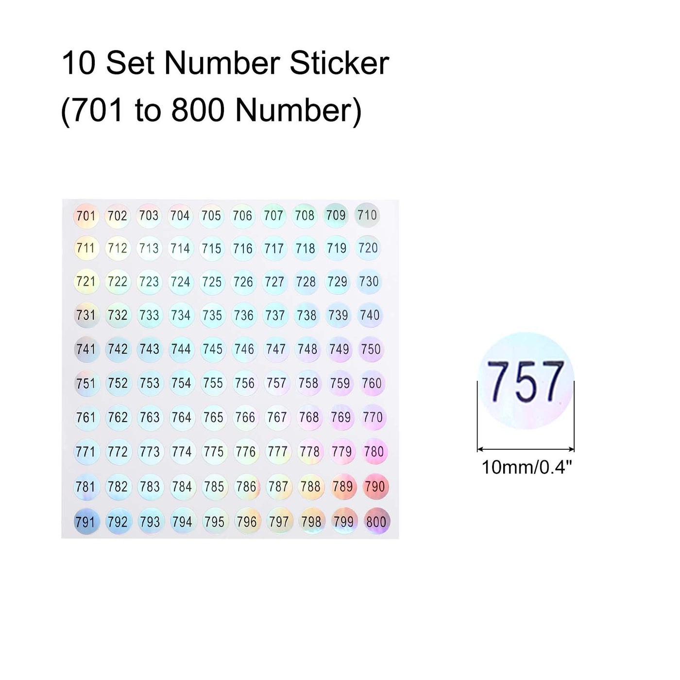 Harfington Laser Number Stickers, Number 701 to 800 Round Self Adhesive Reflective Sticker for Inventory, Storage Organizing, 10 Sheets(1000pcs)