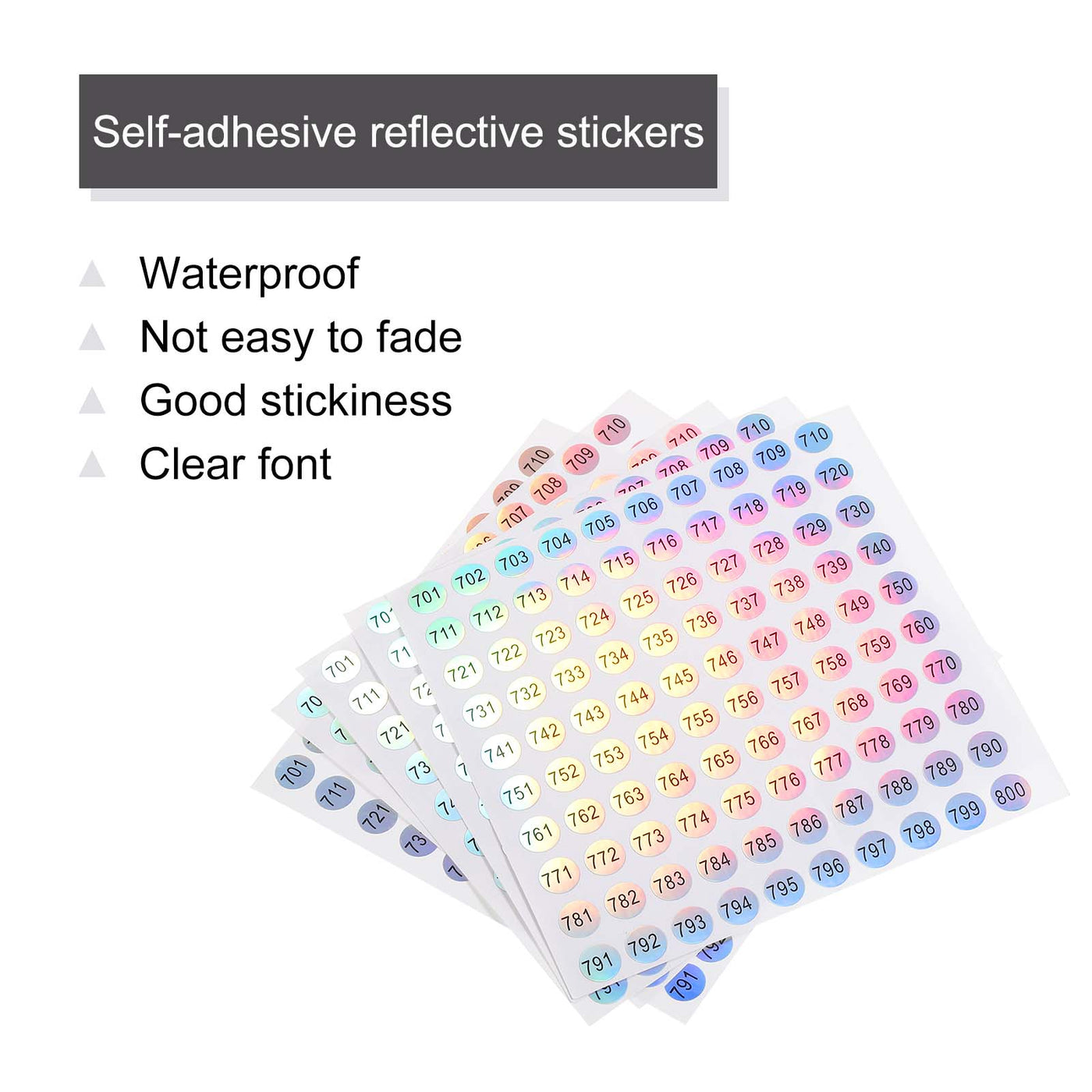 Harfington Laser Number Stickers, Number 701 to 800 Round Self Adhesive Reflective Sticker for Inventory, Storage Organizing, 10 Sheets(1000pcs)