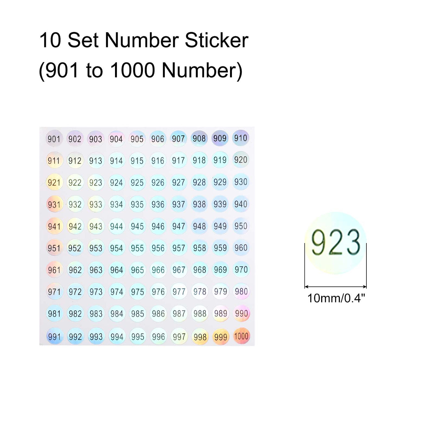 Harfington Laser Number Stickers, Number 901 to 1000 Round Self Adhesive Reflective Sticker for Inventory, Storage Organizing, 10 Sheets(1000pcs)