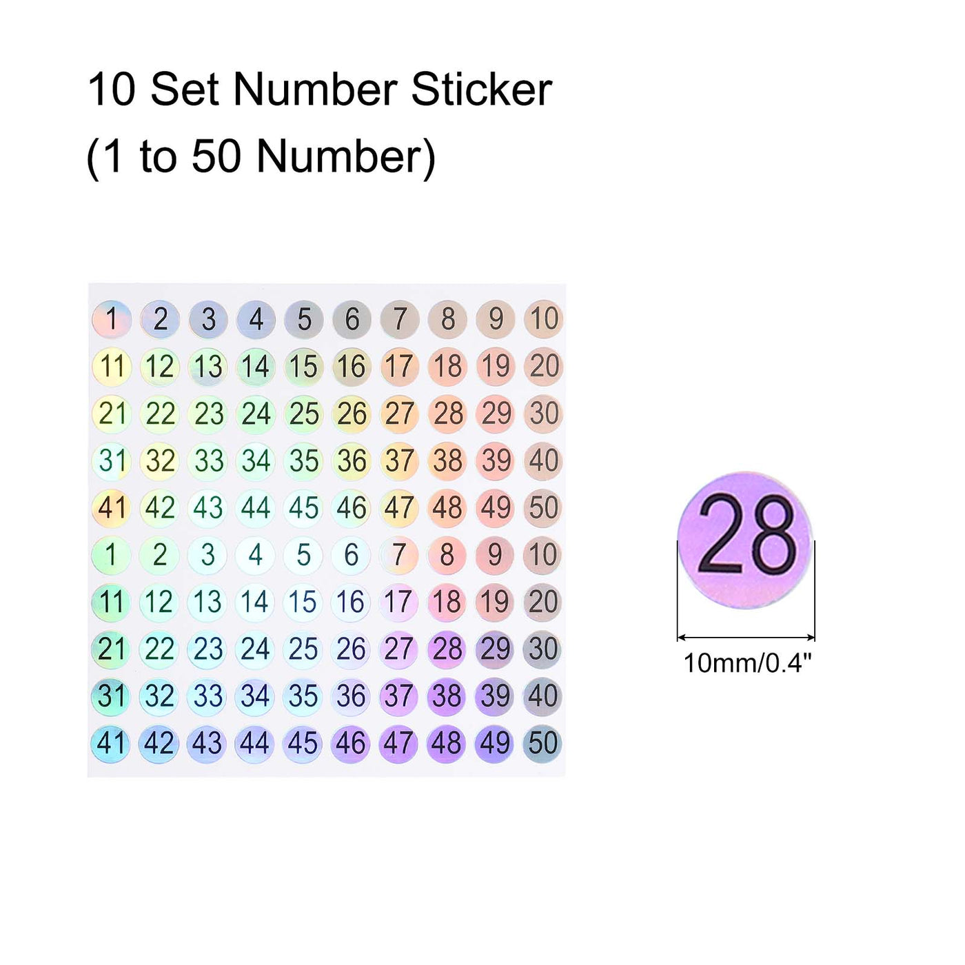 Harfington Laser Number Stickers, Number 1 to 50 Round Self Adhesive Reflective Sticker for Inventory, Storage Organizing, 10 Sheets(1000pcs)