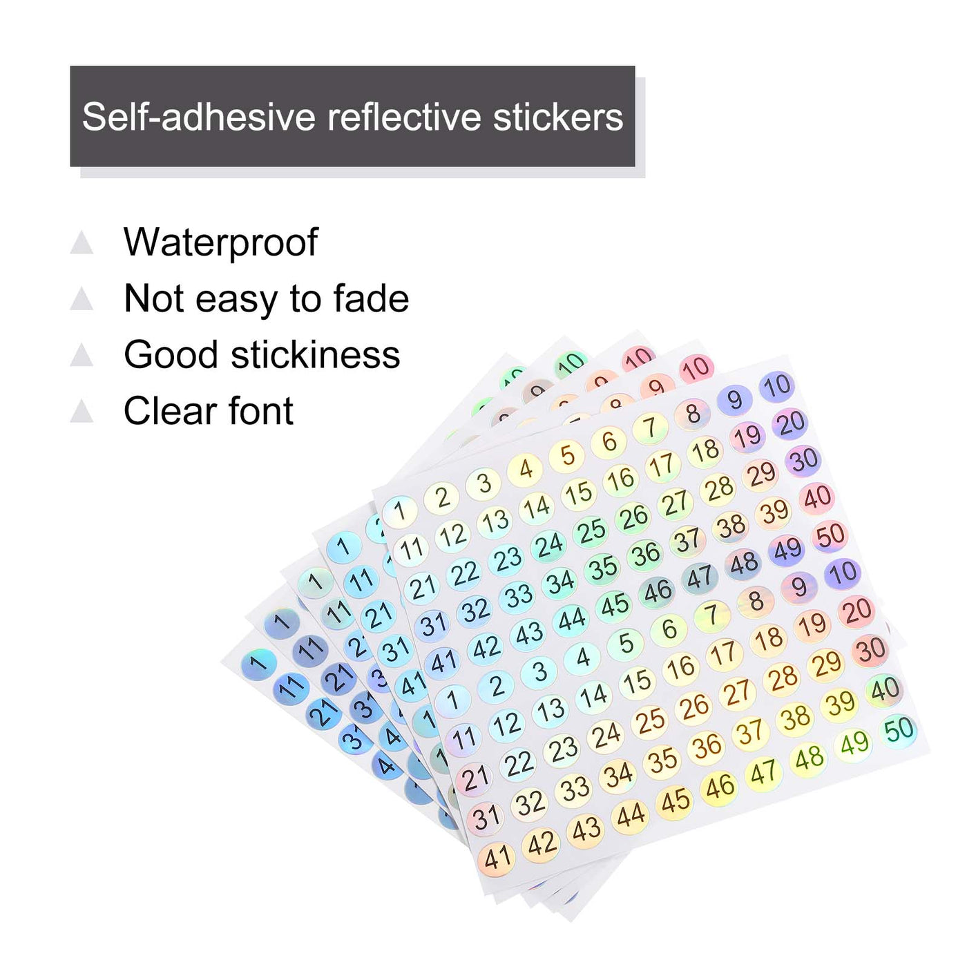 Harfington Laser Number Stickers, Number 1 to 50 Round Self Adhesive Reflective Sticker for Inventory, Storage Organizing, 10 Sheets(1000pcs)