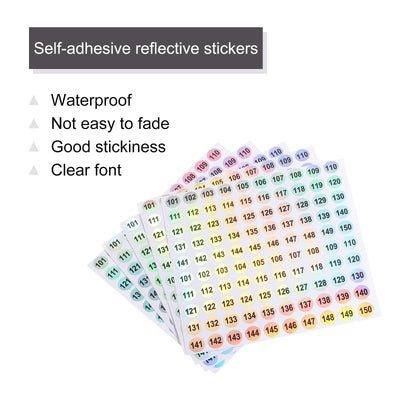 Harfington Laser Number Stickers, Number 101 to 150 Round Self Adhesive Reflective Sticker for Inventory, Storage Organizing, 10 Sheets(1000pcs)