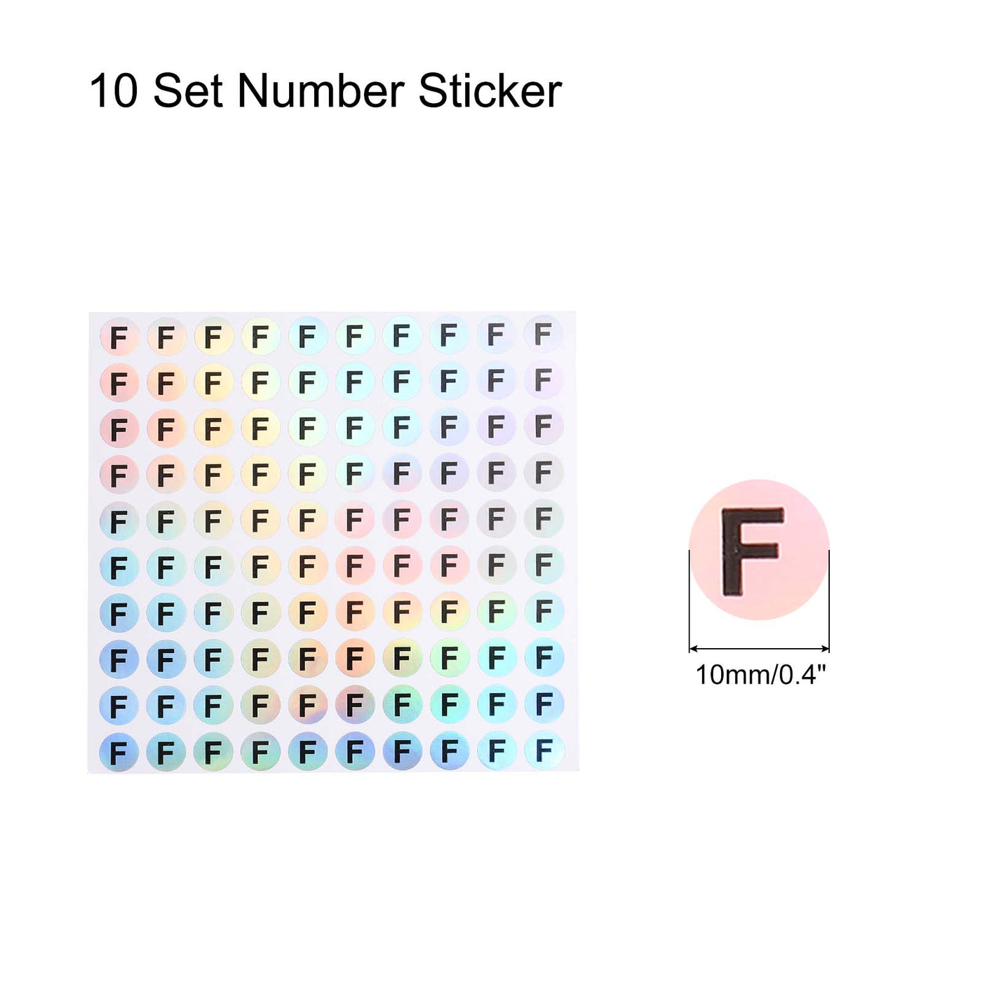 Harfington Laser Capital Letter Stickers, Alphabet F Round Self-Adhesive Reflective Letter Stickers for Inventory, Storage, Organizing,10 Sheets(1000 Stickers)