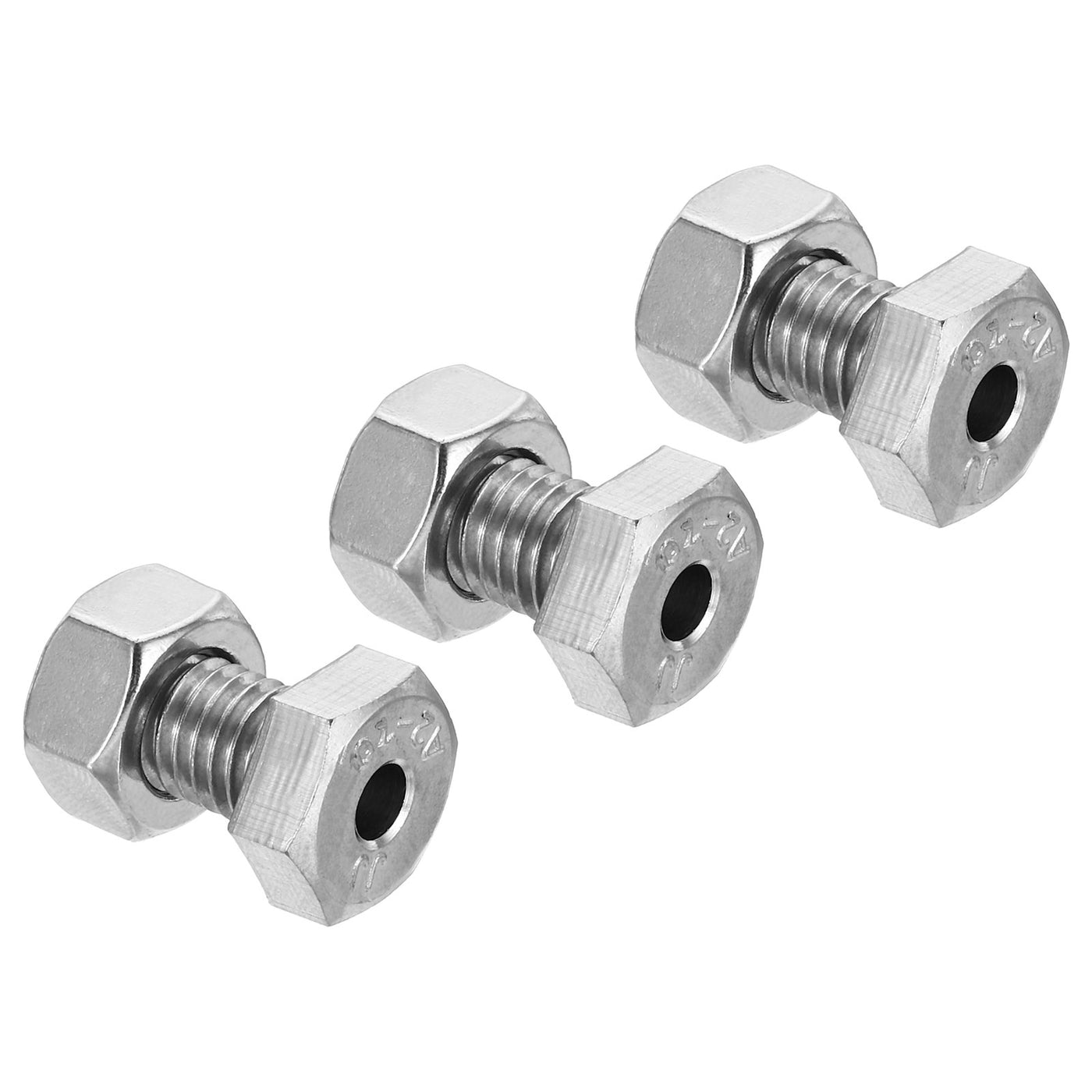 Harfington M10x20mm Hollow External Hexagon Screw, 3 Set Cylindrical Lamp Threading Socket Screws Through Hole Bolt with Nut 304 Stainless Steel