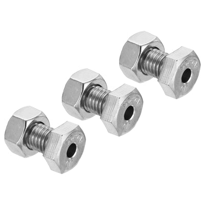 Harfington M10x20mm Hollow External Hexagon Screw, 3 Set Cylindrical Lamp Threading Socket Screws Through Hole Bolt with Nut 304 Stainless Steel