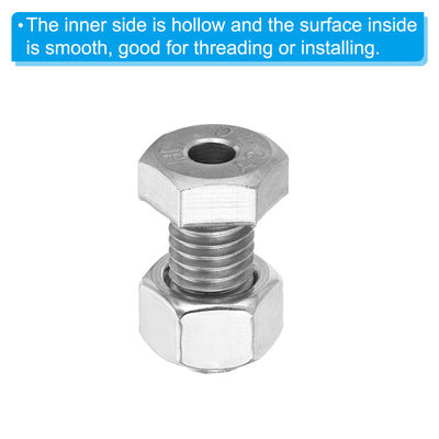 Harfington M12x25mm Hollow External Hexagon Screw, 2 Set Cylindrical Lamp Threading Socket Screws Through Hole Bolt with Nut 304 Stainless Steel