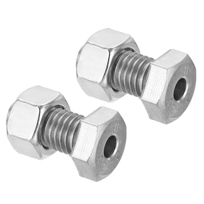 Harfington M12x25mm Hollow External Hexagon Screw, 2 Set Cylindrical Lamp Threading Socket Screws Through Hole Bolt with Nut 304 Stainless Steel