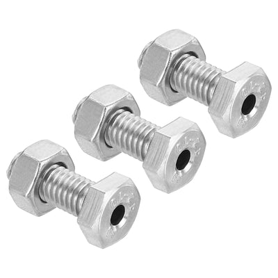 Harfington M6x16mm Hollow External Hexagon Screw, 3 Set Cylindrical Lamp Threading Socket Screws Through Hole Bolt with Nut 304 Stainless Steel