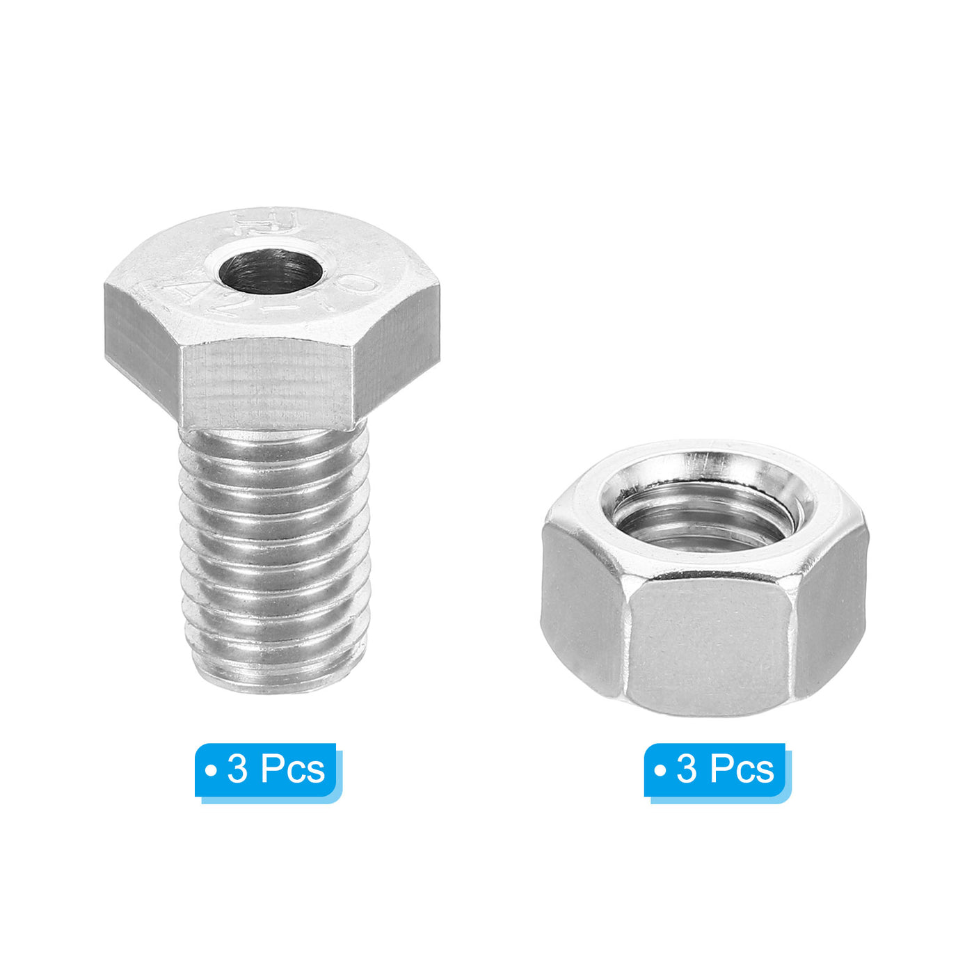 Harfington M12x20mm Hollow External Hexagon Screw, 3 Set Cylindrical Lamp Threading Socket Screws Through Hole Bolt with Nut 304 Stainless Steel