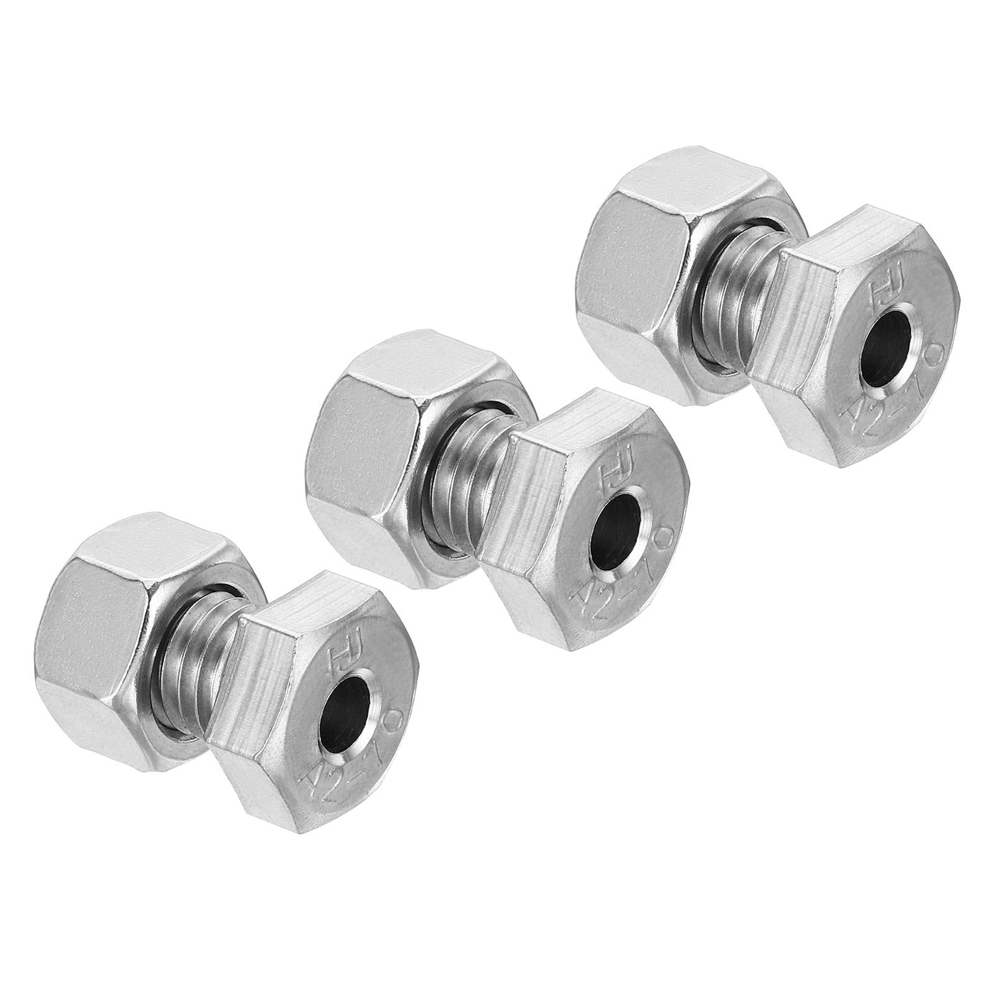 Harfington M12x20mm Hollow External Hexagon Screw, 3 Set Cylindrical Lamp Threading Socket Screws Through Hole Bolt with Nut 304 Stainless Steel