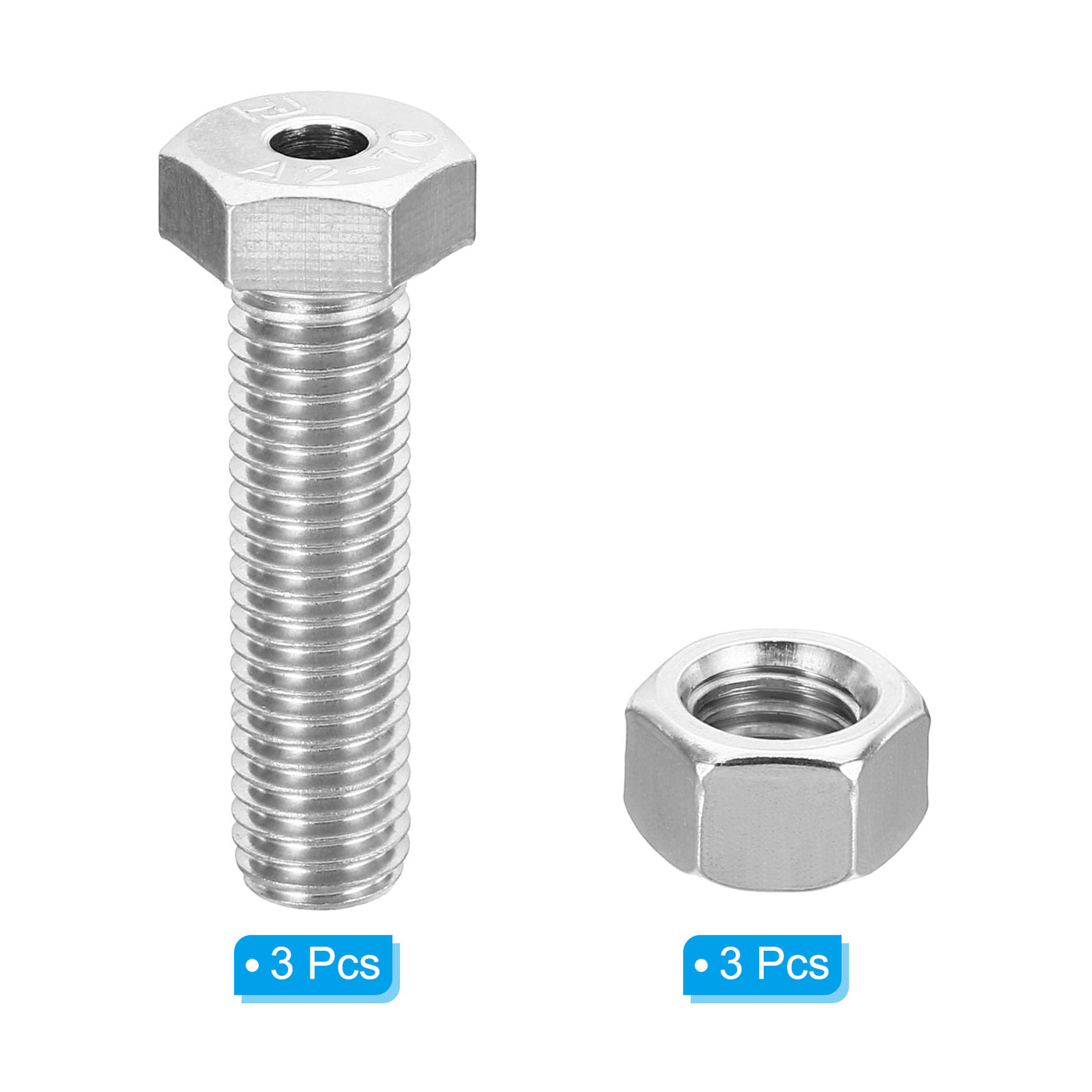 Harfington M12x45mm Hollow External Hexagon Screw, 3 Set Cylindrical Lamp Threading Socket Screws Through Hole Bolt with Nut 304 Stainless Steel