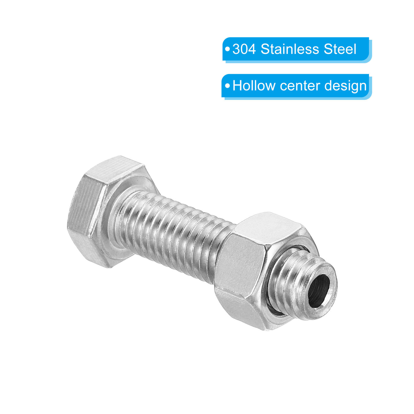 Harfington M12x45mm Hollow External Hexagon Screw, 3 Set Cylindrical Lamp Threading Socket Screws Through Hole Bolt with Nut 304 Stainless Steel