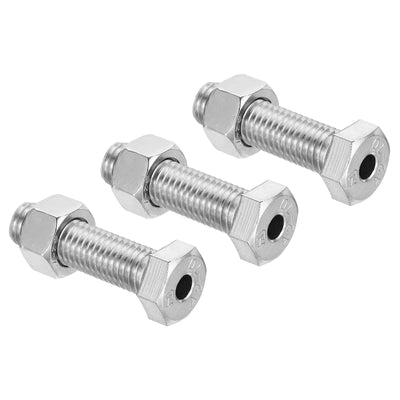 Harfington M12x45mm Hollow External Hexagon Screw, 3 Set Cylindrical Lamp Threading Socket Screws Through Hole Bolt with Nut 304 Stainless Steel