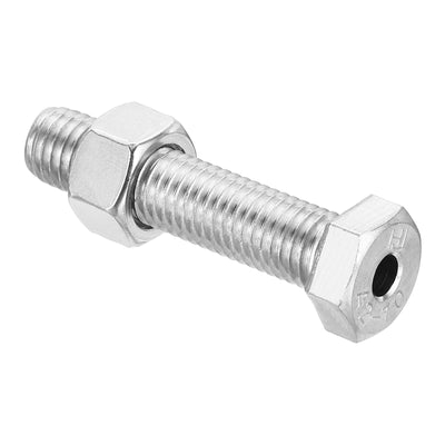 Harfington M12x55mm Hollow External Hexagon Screw, 1 Set Cylindrical Lamp Threading Socket Screws Through Hole Bolt with Nut 304 Stainless Steel