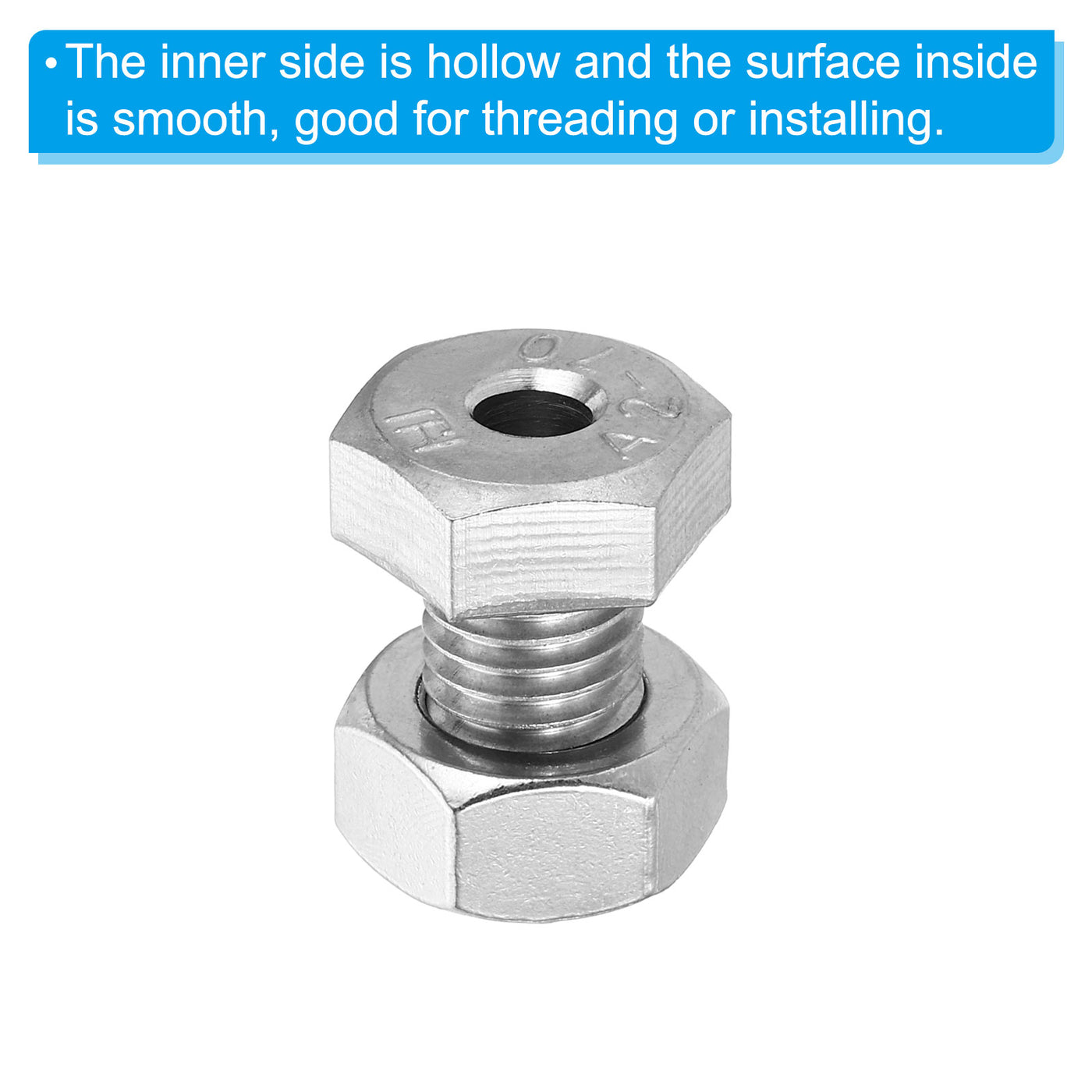 Harfington M14x25mm Hollow External Hexagon Screw, 1 Set Cylindrical Lamp Threading Socket Screws Through Hole Bolt with Nut 304 Stainless Steel