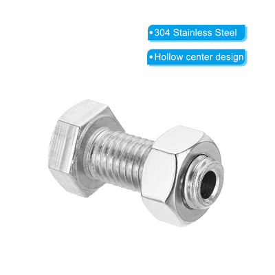 Harfington M14x35mm Hollow External Hexagon Screw, 1 Set Cylindrical Lamp Threading Socket Screws Through Hole Bolt with Nut 304 Stainless Steel