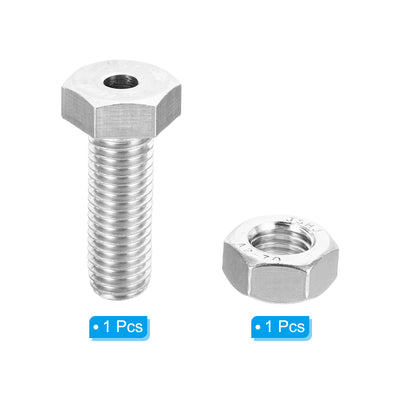 Harfington M14x40mm Hollow External Hexagon Screw, 1 Set Cylindrical Lamp Threading Socket Screws Through Hole Bolt with Nut 304 Stainless Steel