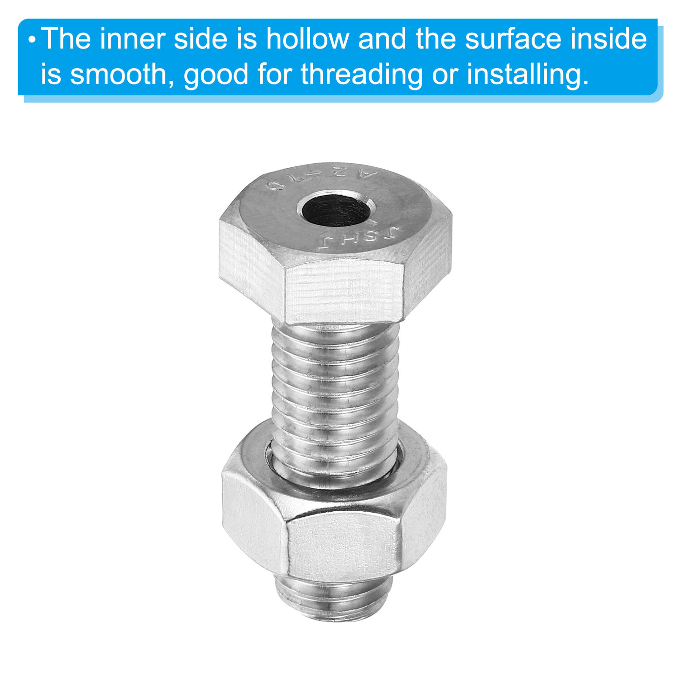 Harfington M14x40mm Hollow External Hexagon Screw, 1 Set Cylindrical Lamp Threading Socket Screws Through Hole Bolt with Nut 304 Stainless Steel