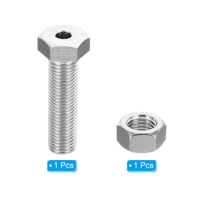 Harfington M16x60mm Hollow External Hexagon Screw, 1 Set Cylindrical Lamp Threading Socket Screws Through Hole Bolt with Nut 304 Stainless Steel