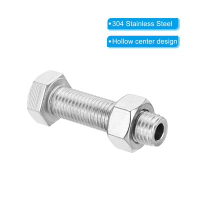 Harfington M16x60mm Hollow External Hexagon Screw, 1 Set Cylindrical Lamp Threading Socket Screws Through Hole Bolt with Nut 304 Stainless Steel