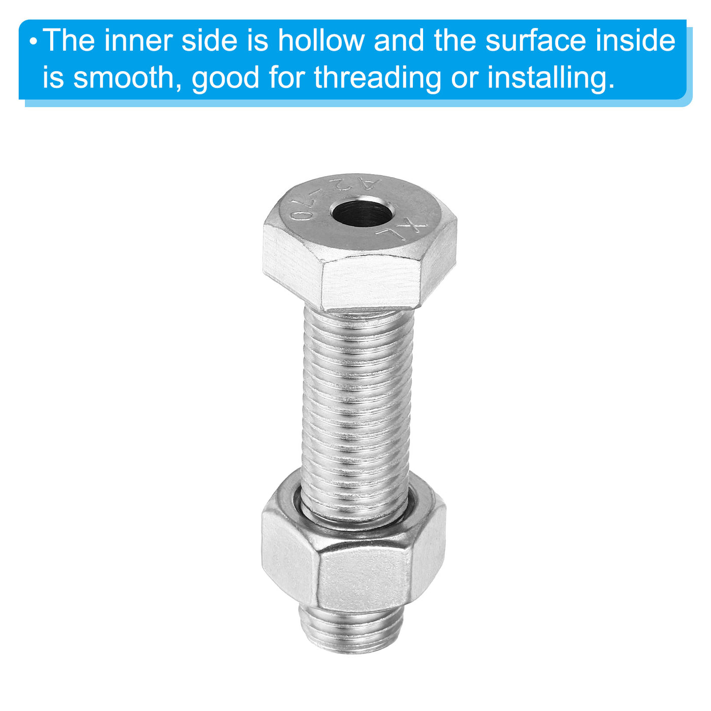 Harfington M16x60mm Hollow External Hexagon Screw, 1 Set Cylindrical Lamp Threading Socket Screws Through Hole Bolt with Nut 304 Stainless Steel