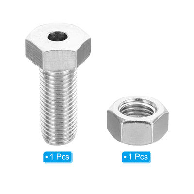 Harfington M20x50mm Hollow External Hexagon Screw, 1 Set Cylindrical Lamp Threading Socket Screws Through Hole Bolt with Nut 304 Stainless Steel