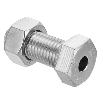 Harfington M20x50mm Hollow External Hexagon Screw, 1 Set Cylindrical Lamp Threading Socket Screws Through Hole Bolt with Nut 304 Stainless Steel