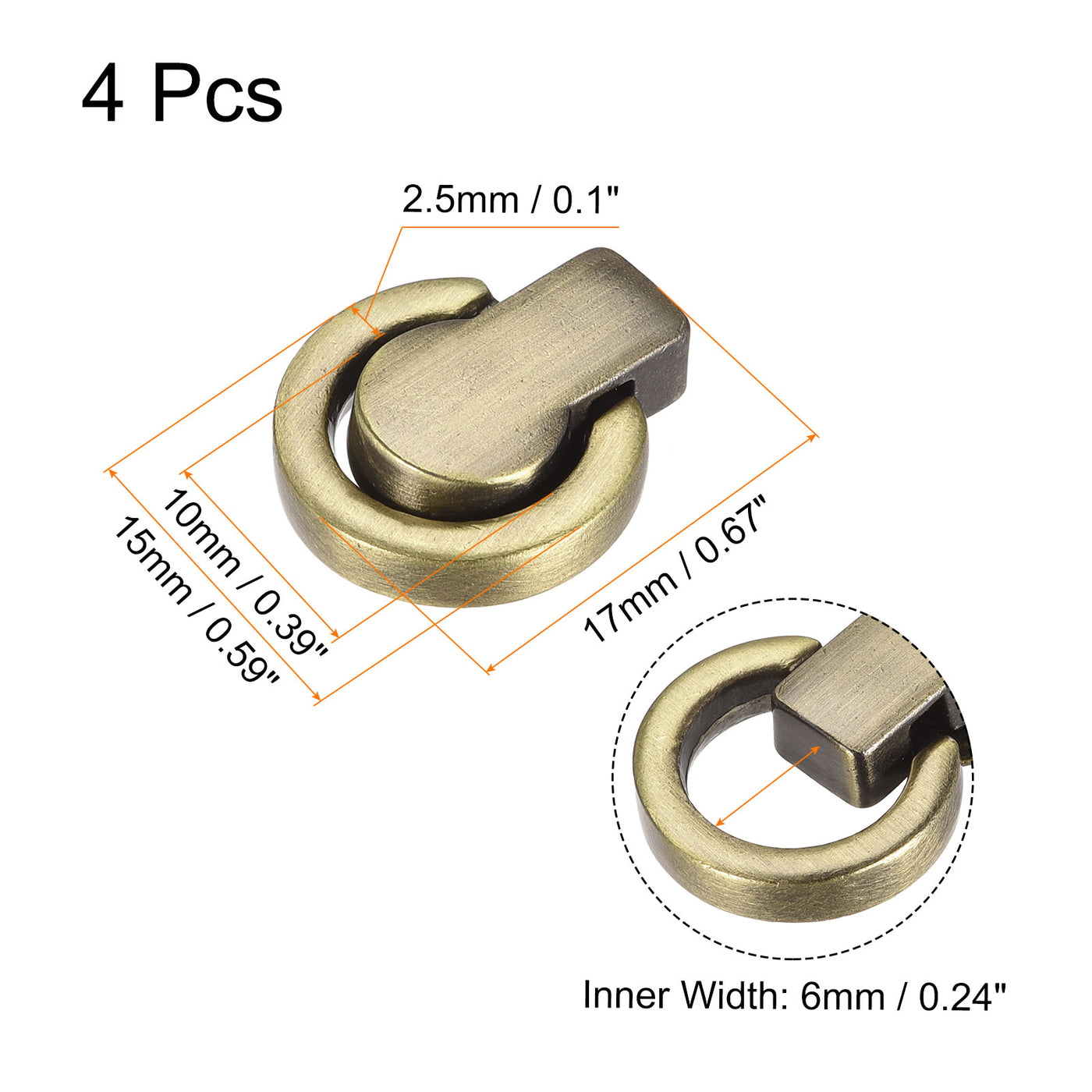 uxcell Uxcell Kugelbolzennieten, 4 Stück Nietbolzenschrauben Kugelpfostenkopfknöpfe mit D-Ring für Geldbörsenkettenverbinder DIY Kunstlederhandwerk, Bronze