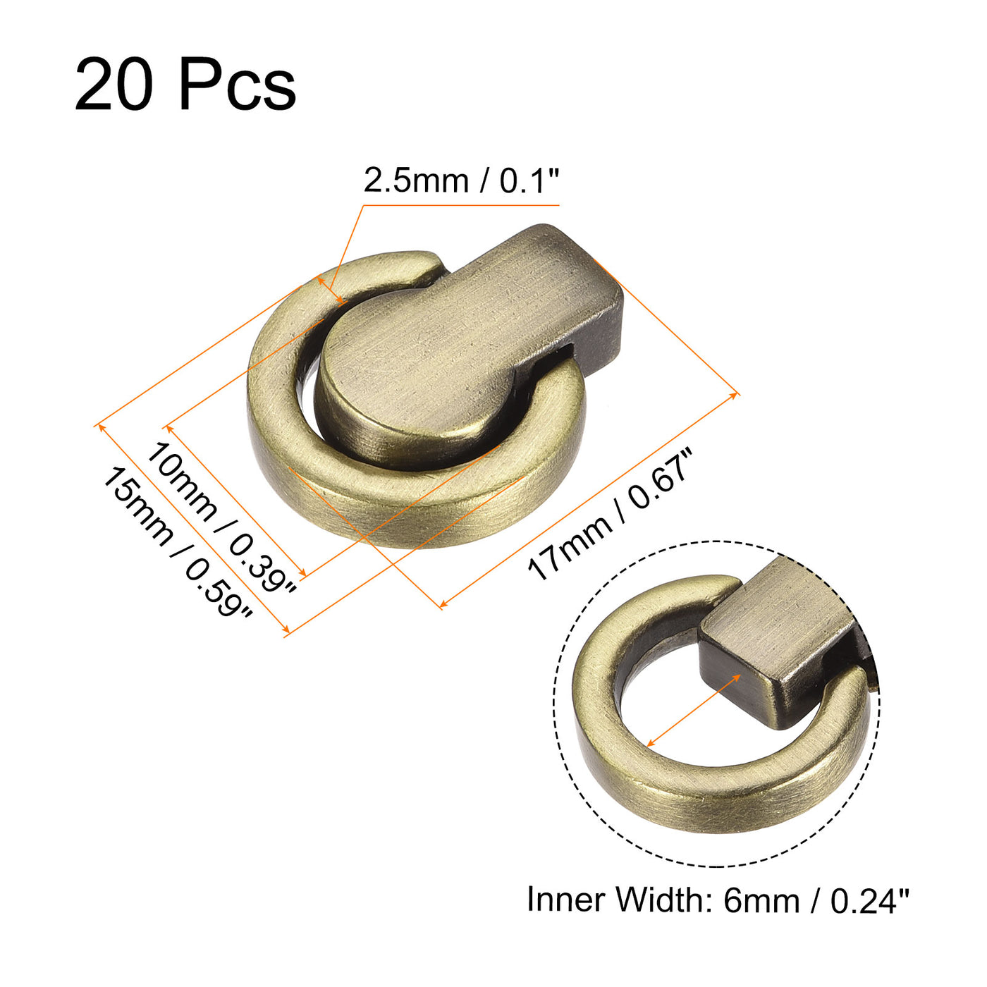 uxcell Uxcell Kugelbolzennieten, 20 Stück Nietbolzenschrauben Kugelpfostenkopfknöpfe mit D-Ring für Geldbörsenkettenverbinder DIY Kunstlederhandwerk, Bronze