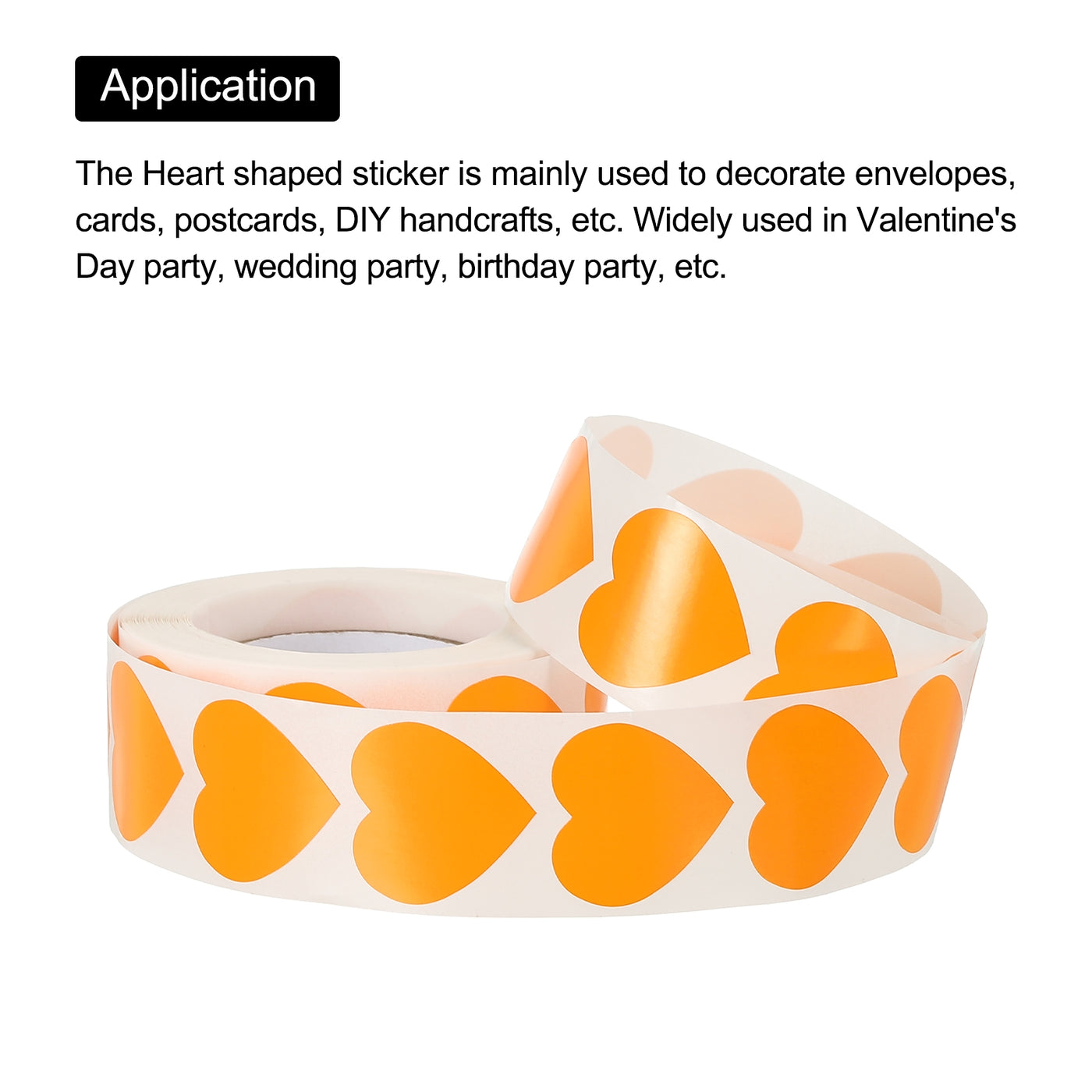 Harfington Heart Shaped Sticker 1" Self-Adhesive Love Label Orange 500 Pcs
