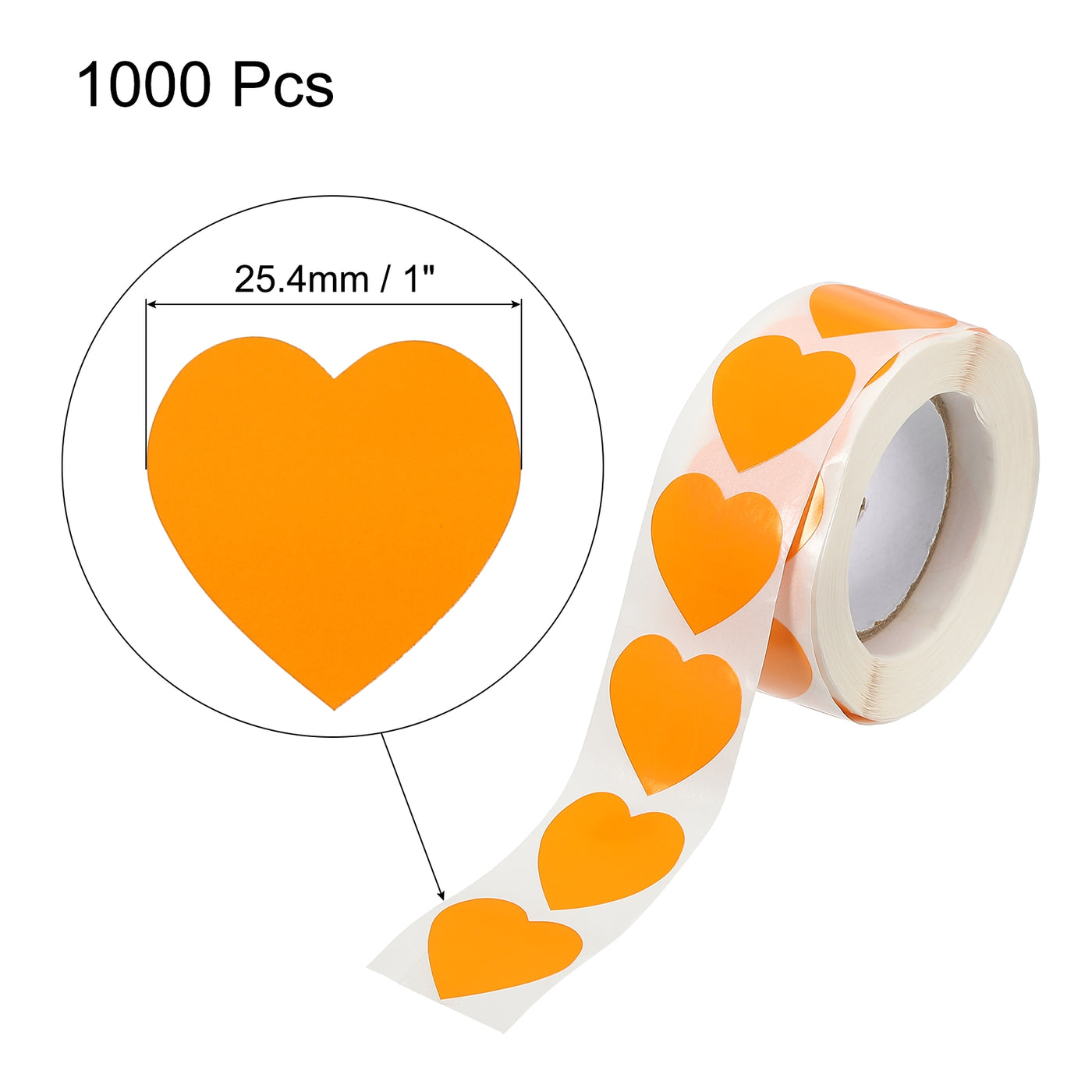 Harfington Heart Shaped Sticker 1" Self-Adhesive Love Label Orange 1000 Pcs