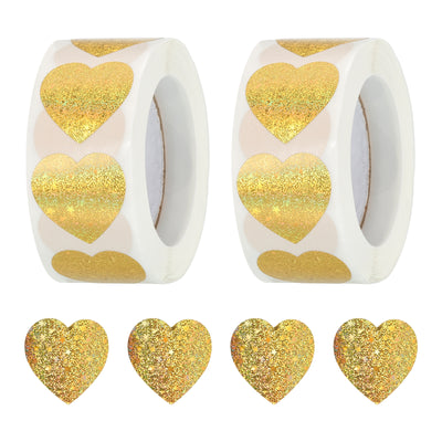 Harfington Heart Shaped Sticker 1" Self-Adhesive Love Label Dotted Golden 1000 Pcs