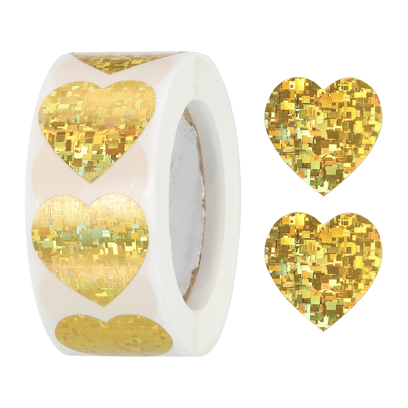 Harfington Heart Shaped Sticker 1" Self-Adhesive Love Label Glitter Golden 500 Pcs