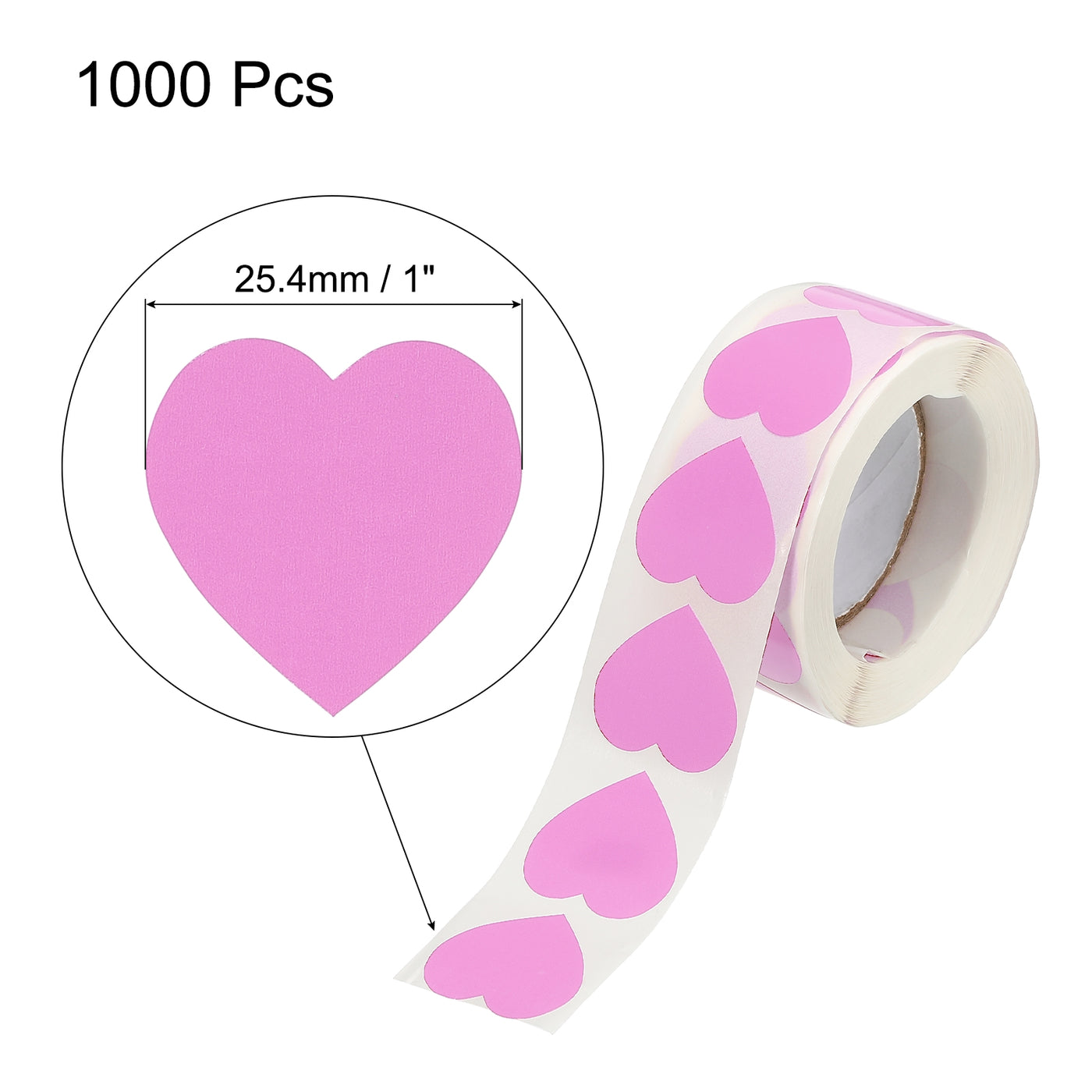 Harfington Heart Shaped Sticker 1" Self-Adhesive Love Label Rose Red 1000 Pcs