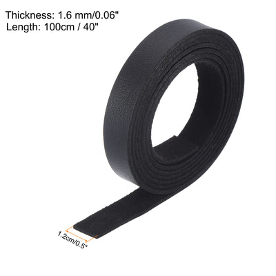 Harfington Leather Straps Strip Belt 1.2cm(0.5" Width) 100cm(40" Length) Leather Strips String Black for DIY Craft, Jewelry, Key Chains, Pack of 2