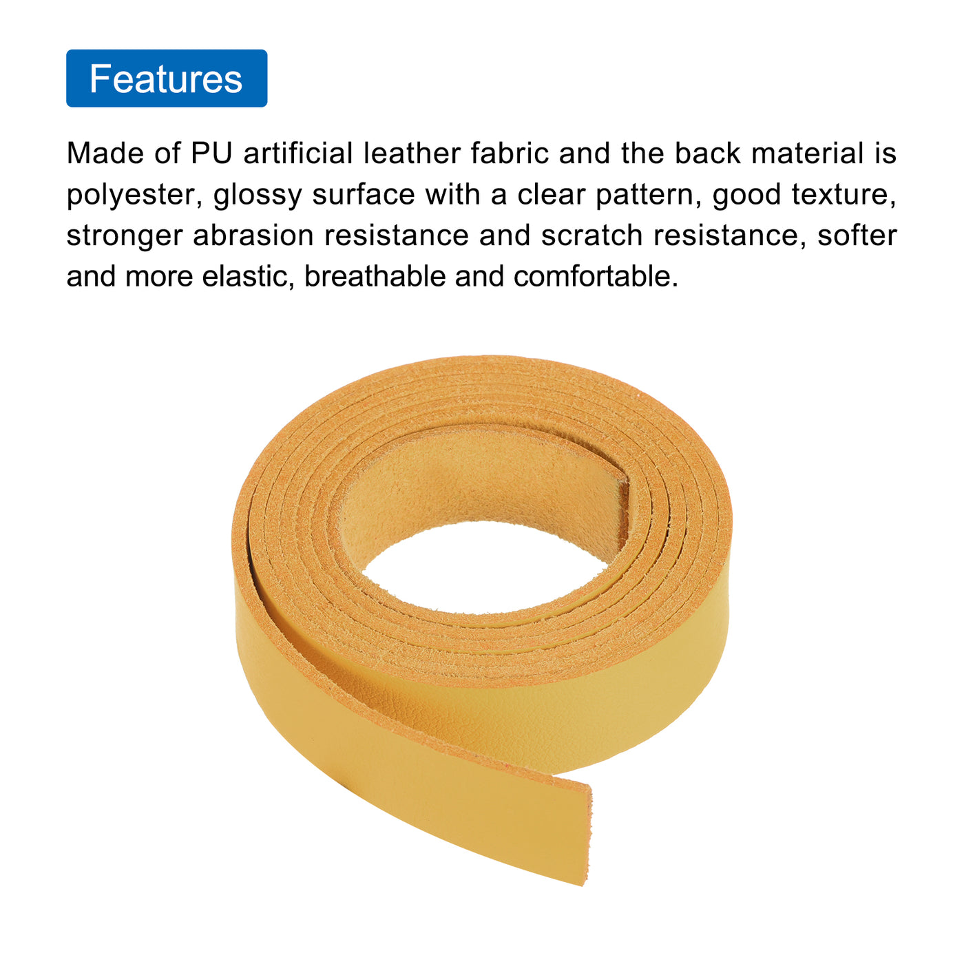 Harfington Leather Straps Strip Belt 1.5cm(0.6" Width) 100cm(40" Length) Leather Strips String Yellow for DIY Craft, Jewelry, Key Chains