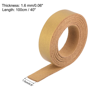 Harfington Leather Straps Strip Belt 1.5cm(0.6" Width) 100cm(40" Length) Leather Strips String Golden for DIY Craft, Jewelry, Key Chains, Pack of 2